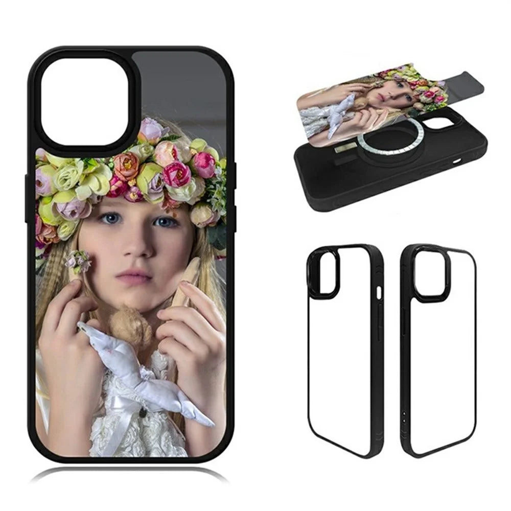 10Pcs For iPhone 14 Pro Max Case DIY Blank Heat Transfer TPU + PC Phone Back Cover with Magnetic Ring - 3