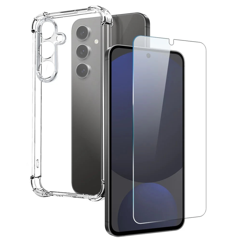 NORTHJO For Samsung Galaxy S24 FE Case Four Corner Shockproof TPU Clear Phone Cover with Tempered Glass - 1