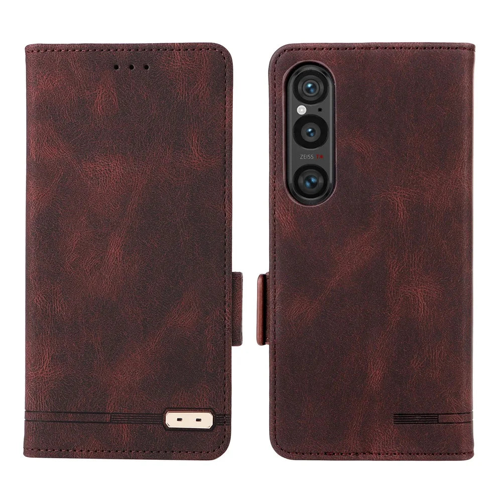 For Sony Xperia 1 VII Case Leather Wallet Flip Phone Cover with Hardware Decor - Coffee - 1