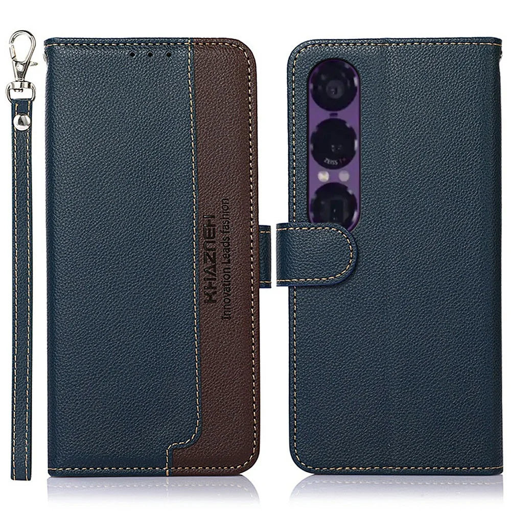 KHAZNEH For Sony Xperia 1 VII Case RFID Blocking Wallet Litchi Texture PU Leather Phone Cover - Blue - 1