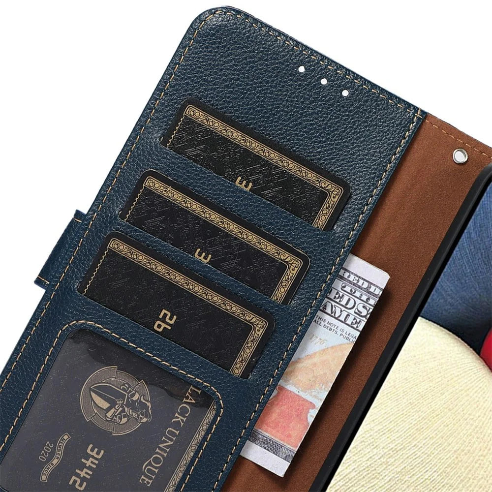 KHAZNEH For Sony Xperia 1 VII Case RFID Blocking Wallet Litchi Texture PU Leather Phone Cover - Blue - 5