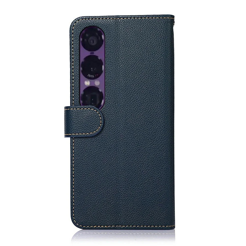 KHAZNEH For Sony Xperia 1 VII Case RFID Blocking Wallet Litchi Texture PU Leather Phone Cover - Blue - 7