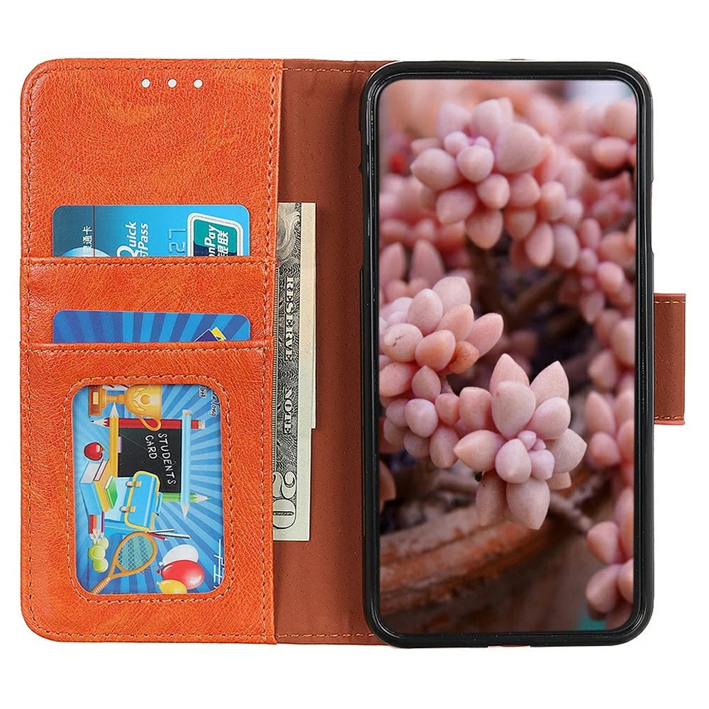 For Sony Xperia 1 VII Case Nappa Texture Split Leather Wallet Phone Cover - Orange - 2