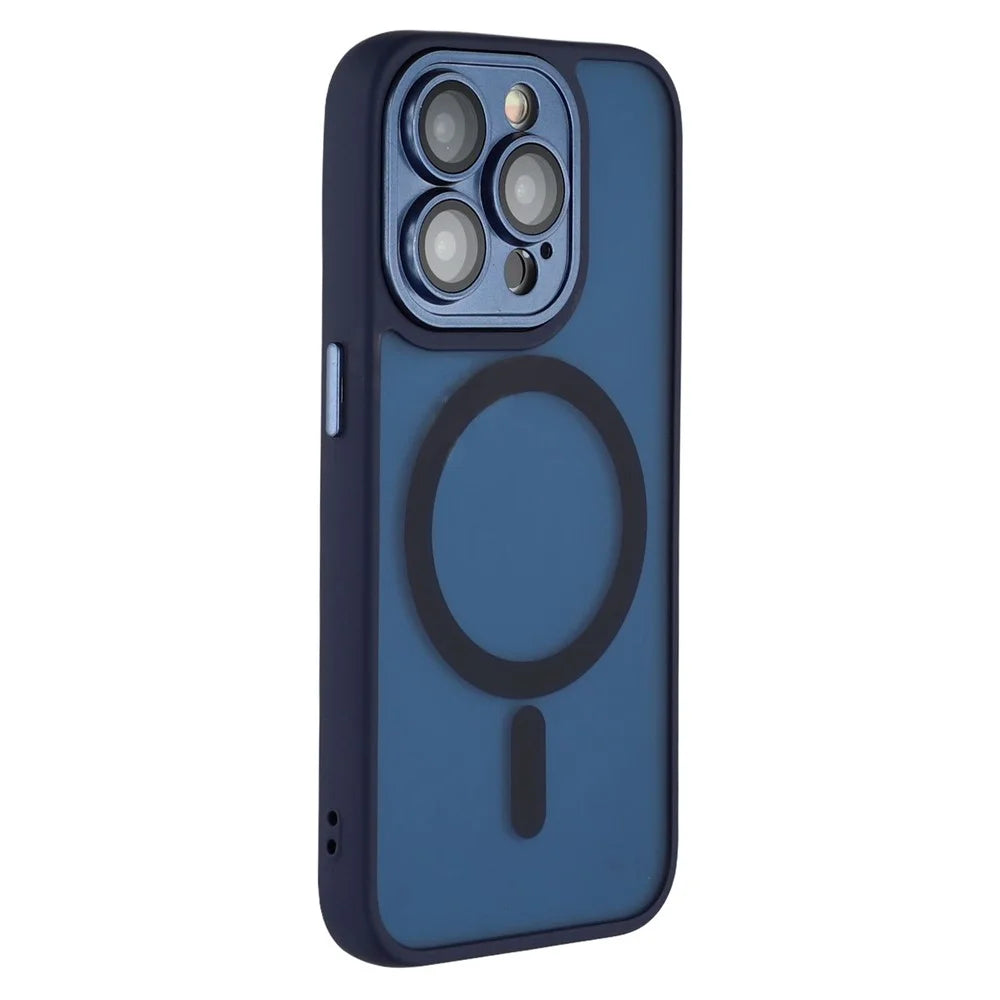 For iPhone 15 Pro Case Compatible with MagSafe PC + TPU Matte Phone Cover with Glass Lens Film - Sapphire - 3