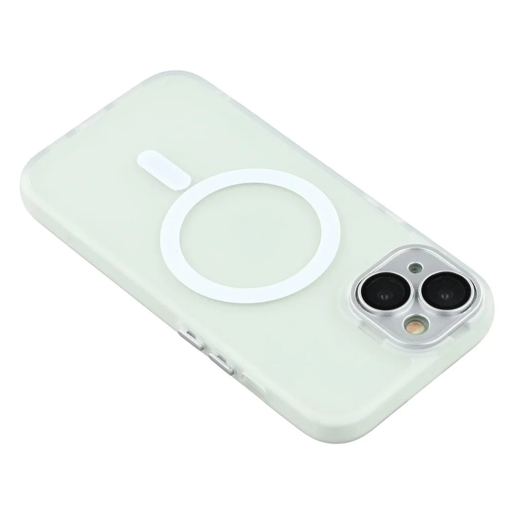 For iPhone 15 Case Compatible with MagSafe PC + TPU Matte Phone Cover with Glass Lens Film - Transparent White - 6
