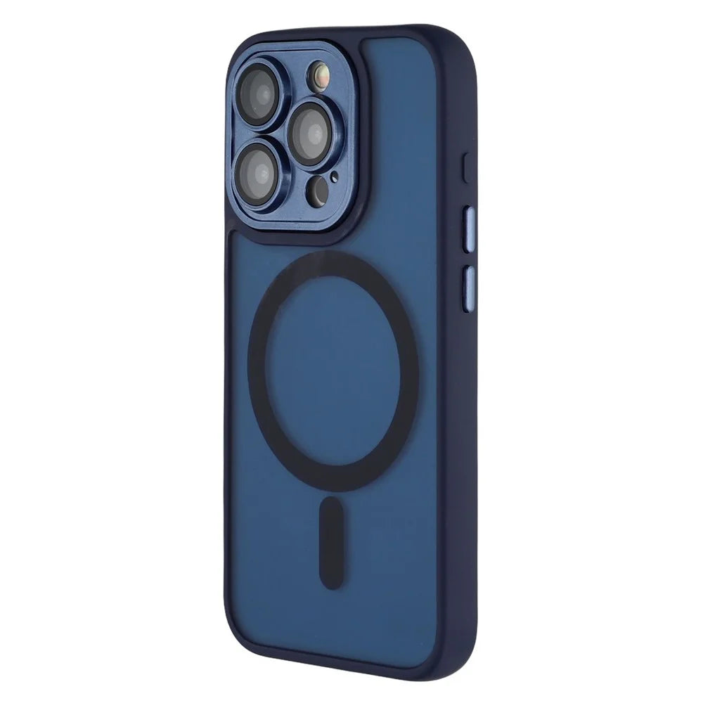 For iPhone 14 Pro Case Compatible with MagSafe PC + TPU Matte Phone Cover with Glass Lens Film - Sapphire - 4