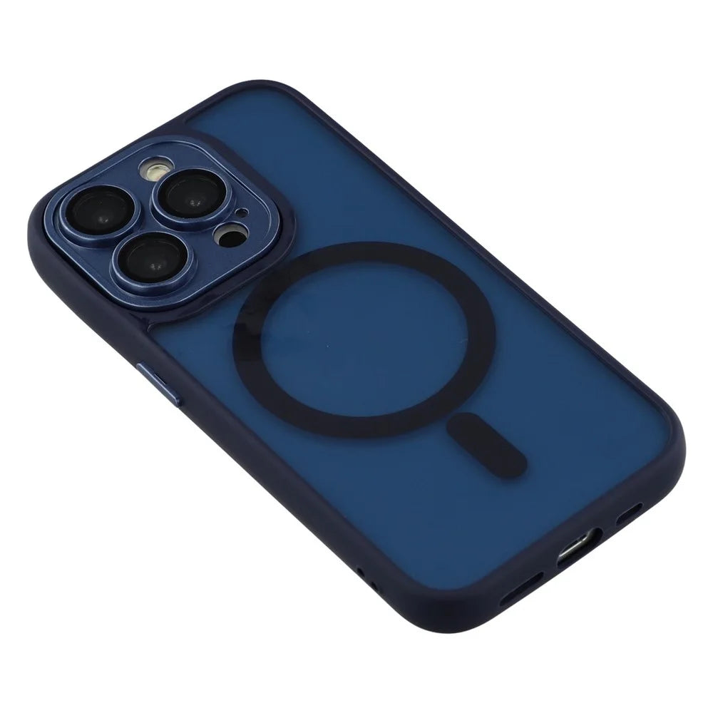 For iPhone 14 Pro Case Compatible with MagSafe PC + TPU Matte Phone Cover with Glass Lens Film - Sapphire - 5
