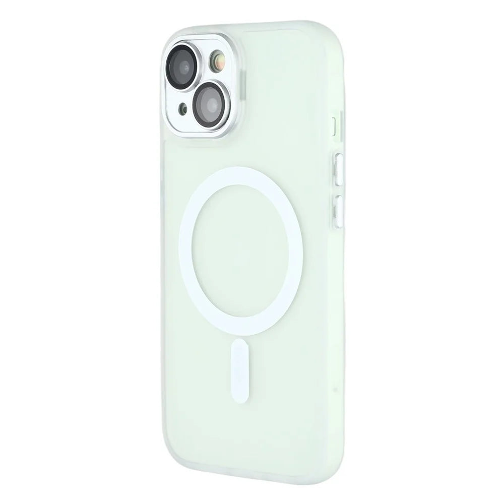 For iPhone 13 Case Compatible with MagSafe PC + TPU Matte Phone Cover with Glass Lens Film - Transparent White - 4