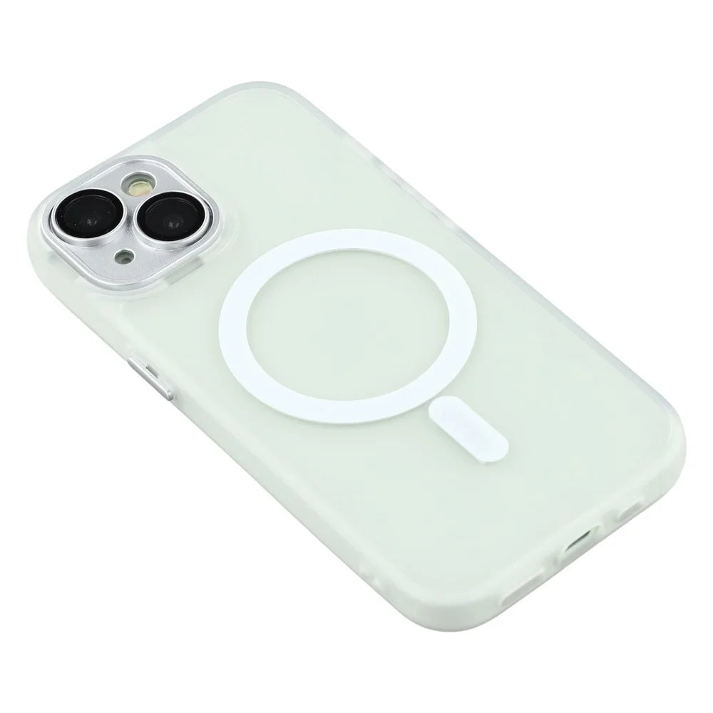 For iPhone 13 Case Compatible with MagSafe PC + TPU Matte Phone Cover with Glass Lens Film - Transparent White - 5