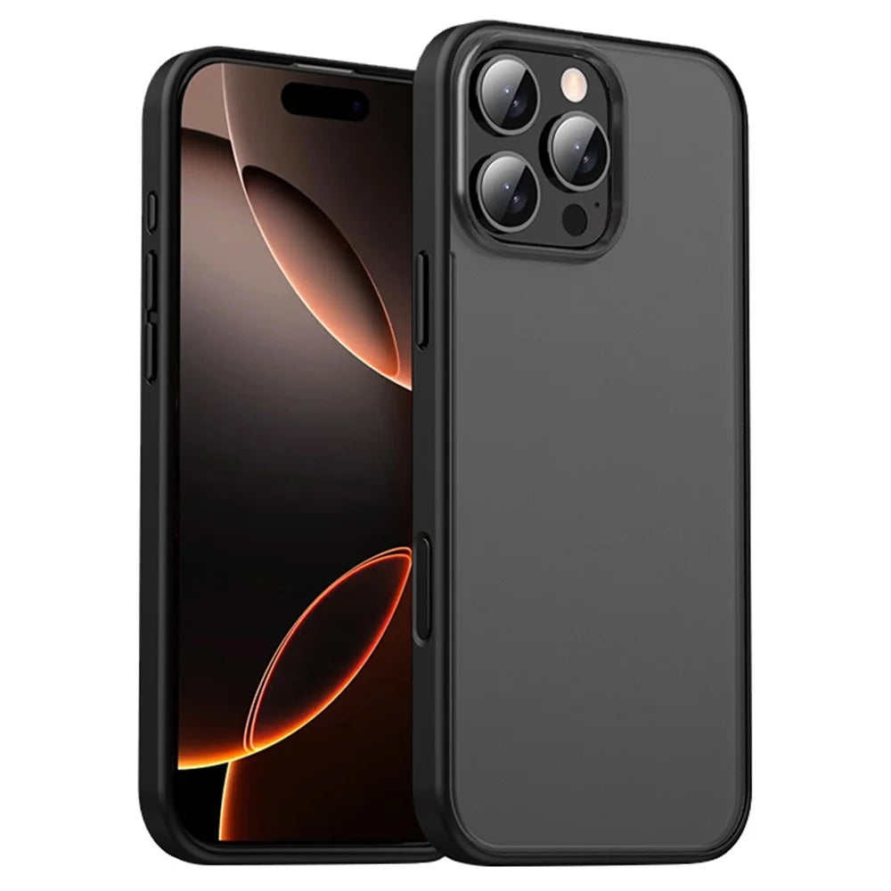 IPAKY For iPhone 16 Pro Shockproof Case PC + TPU Matte Phone Back Cover - Black - 1
