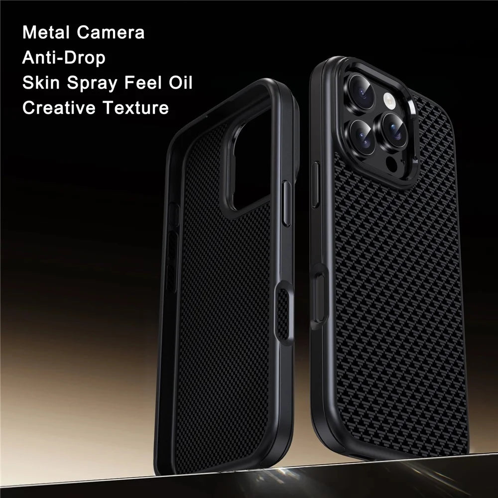 IPAKY For iPhone 16 Pro Case Carbon Fiber Texture PC + TPU Shockproof Phone Back Cover - Titanium Black - 4