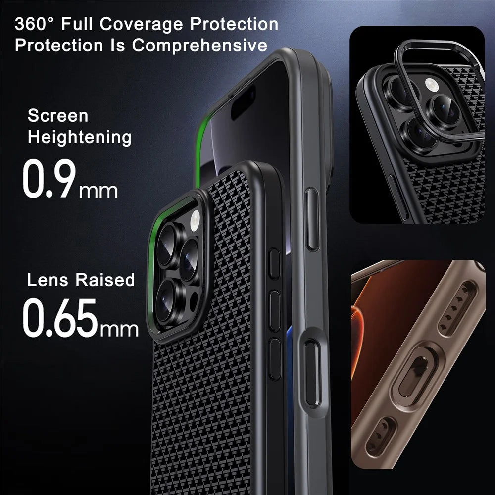 IPAKY For iPhone 16 Pro Case Carbon Fiber Texture PC + TPU Shockproof Phone Back Cover - Titanium Black - 5