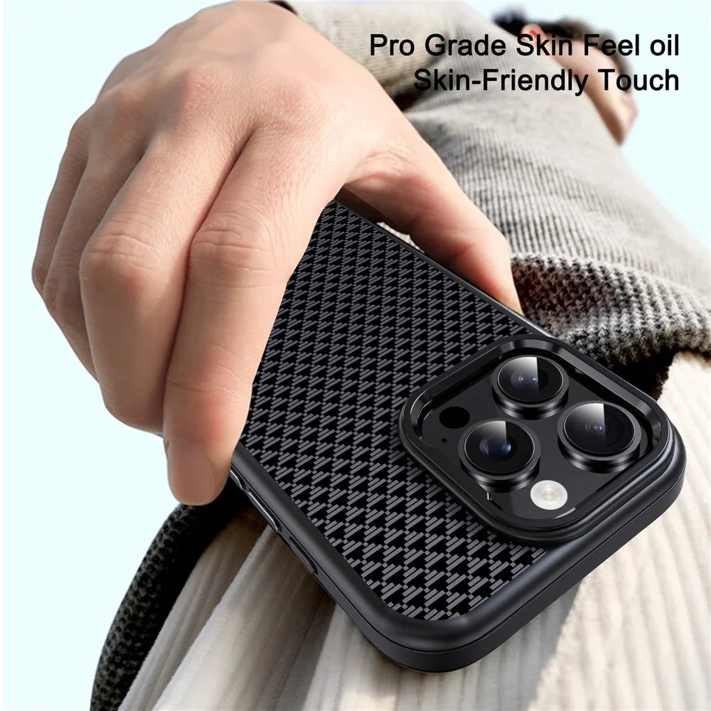 IPAKY For iPhone 16 Pro Case Carbon Fiber Texture PC + TPU Shockproof Phone Back Cover - Titanium Black - 7