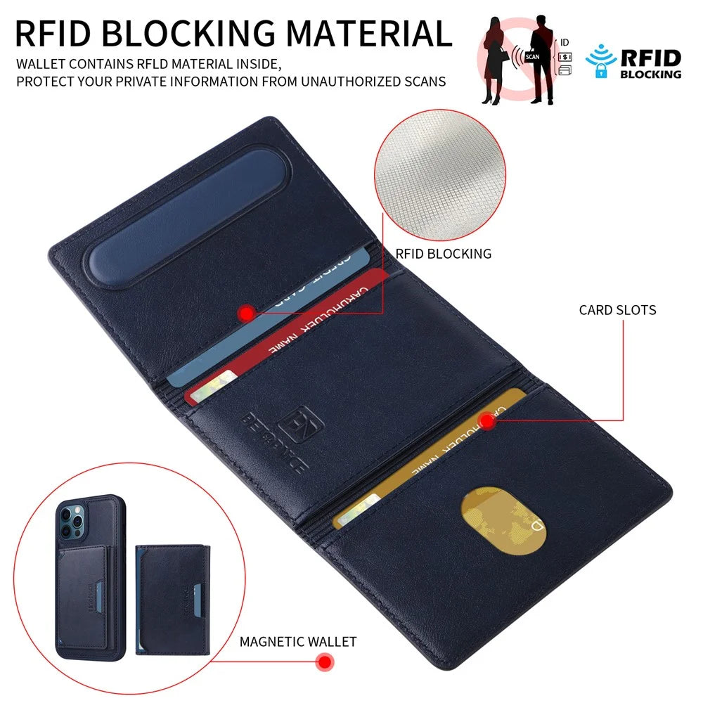 BETOPNICE For iPhone 12 Pro Max 6.7 inch Magnetic Case  Leather Phone Cover Kickstand with Detachable Card Bag - Blue - 6