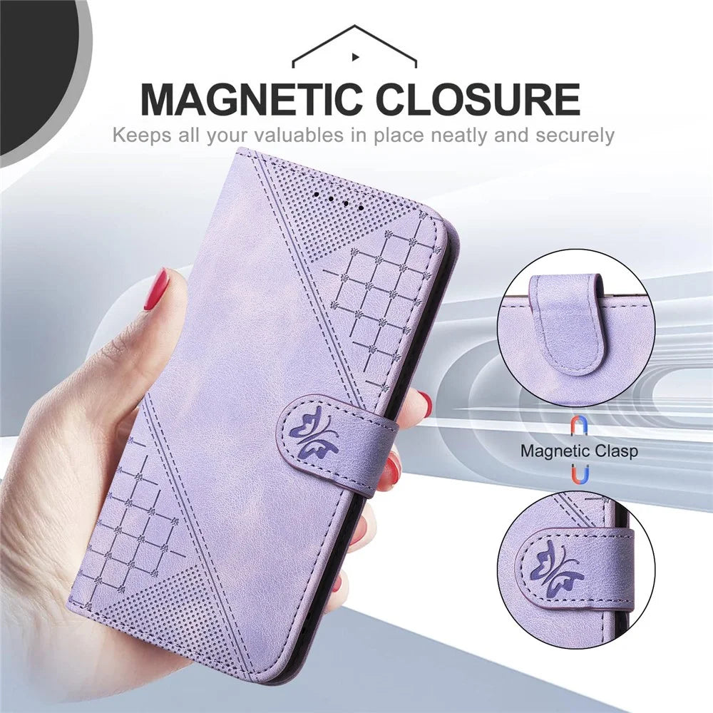 For Realme P3 5G / Realme Neo7x 5G / Realme 14 5G Leather Wallet Case Butterfly Flower Imprinted Phone Cover with Strap - Purple - 2