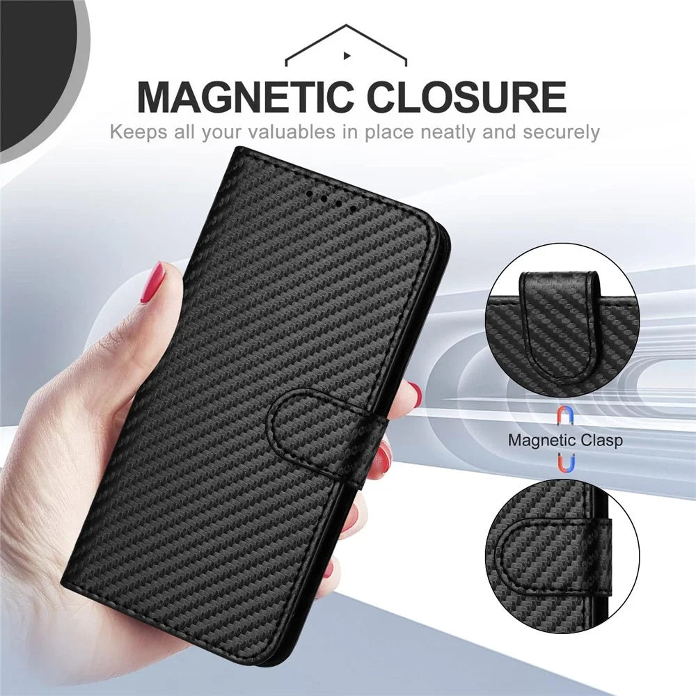 For vivo Y300i 5G / vivo Y39 5G Wallet Case with Strap Carbon Fiber Texture Leather Mobile Cover - Black - 6