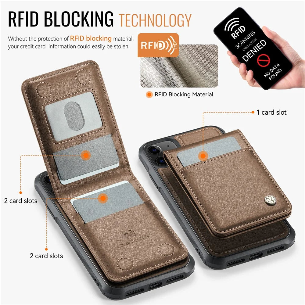 JEEHOOD For iPhone 12 Pro 6.1 inch / iPhone 12 6.1 inch Leather Back Cover Compatible with MagSafe  J06 Phone Case with Card Bag RFID Blocking - Brown - 4