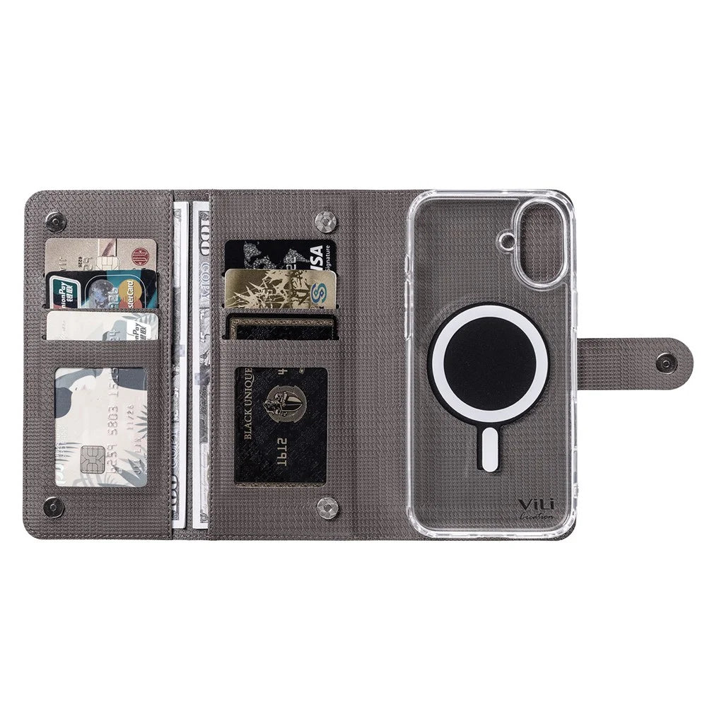 VILI GHA-C Series For iPhone 16 Magnetic Case RFID Blocking Detachable 2 in 1 Leather Phone Cover - Grey - 2