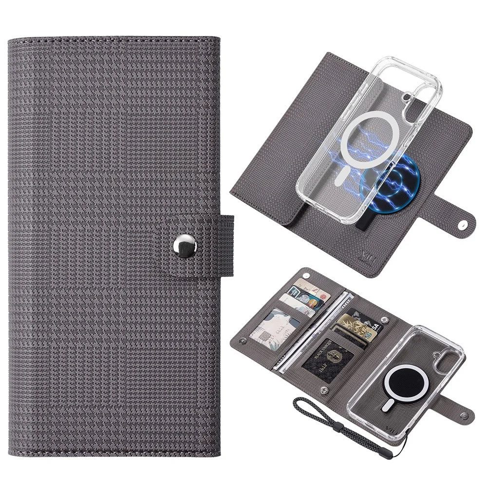 VILI GHA-C Series For iPhone 16 Plus Magnetic Case RFID Blocking Detachable 2 in 1 Leather Phone Cover - Grey - 1