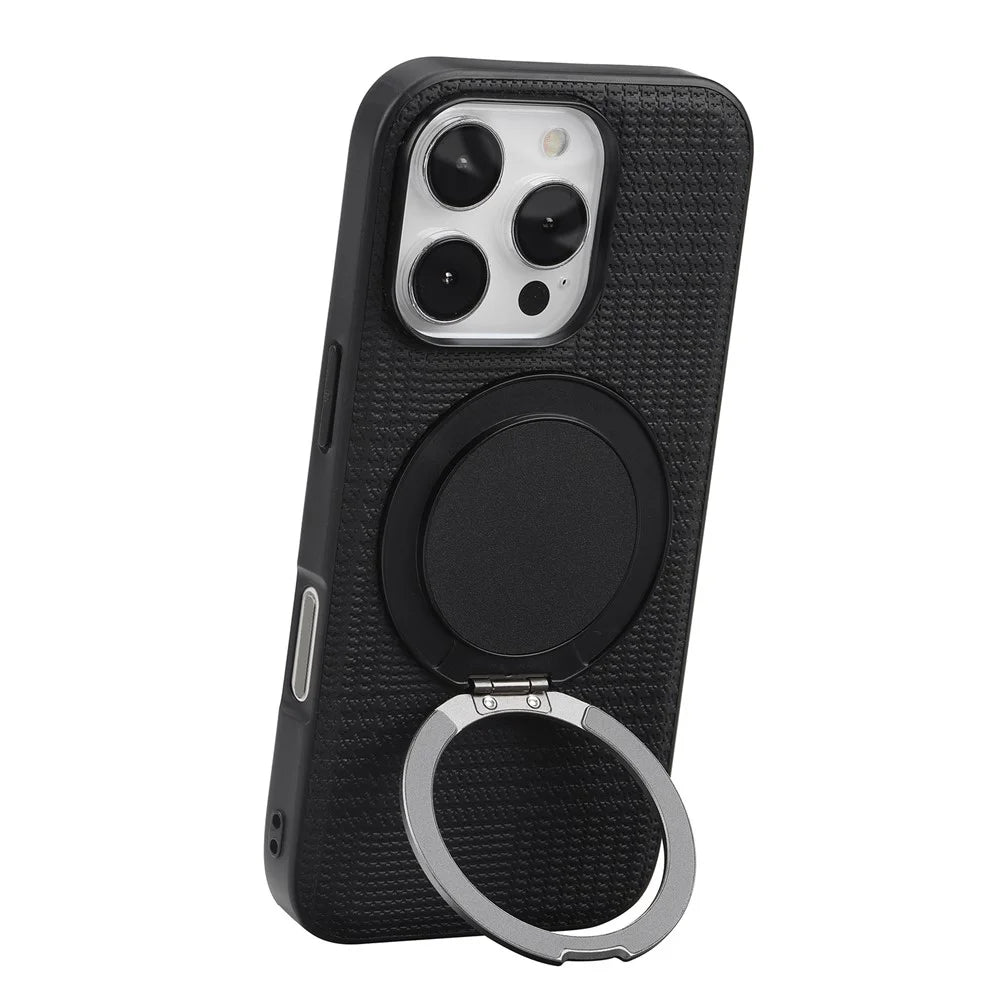 VILI D-THS Series for iPhone 16 Pro Max Magnetic Case Ring Kickstand PC TPU Phone Back Cover with Strap - Black - 4