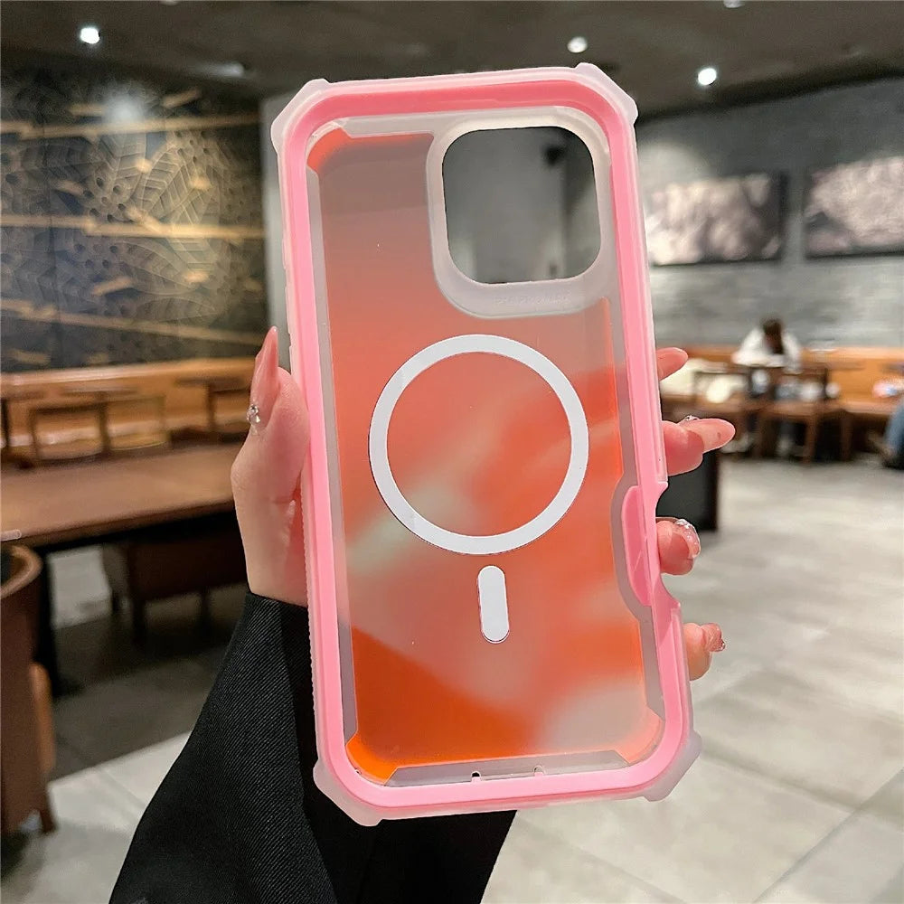 For iPhone 16 Pro Magnetic Case Chameleon Anti Drop TPU + PC Phone Cover - Transparent Pink - 2