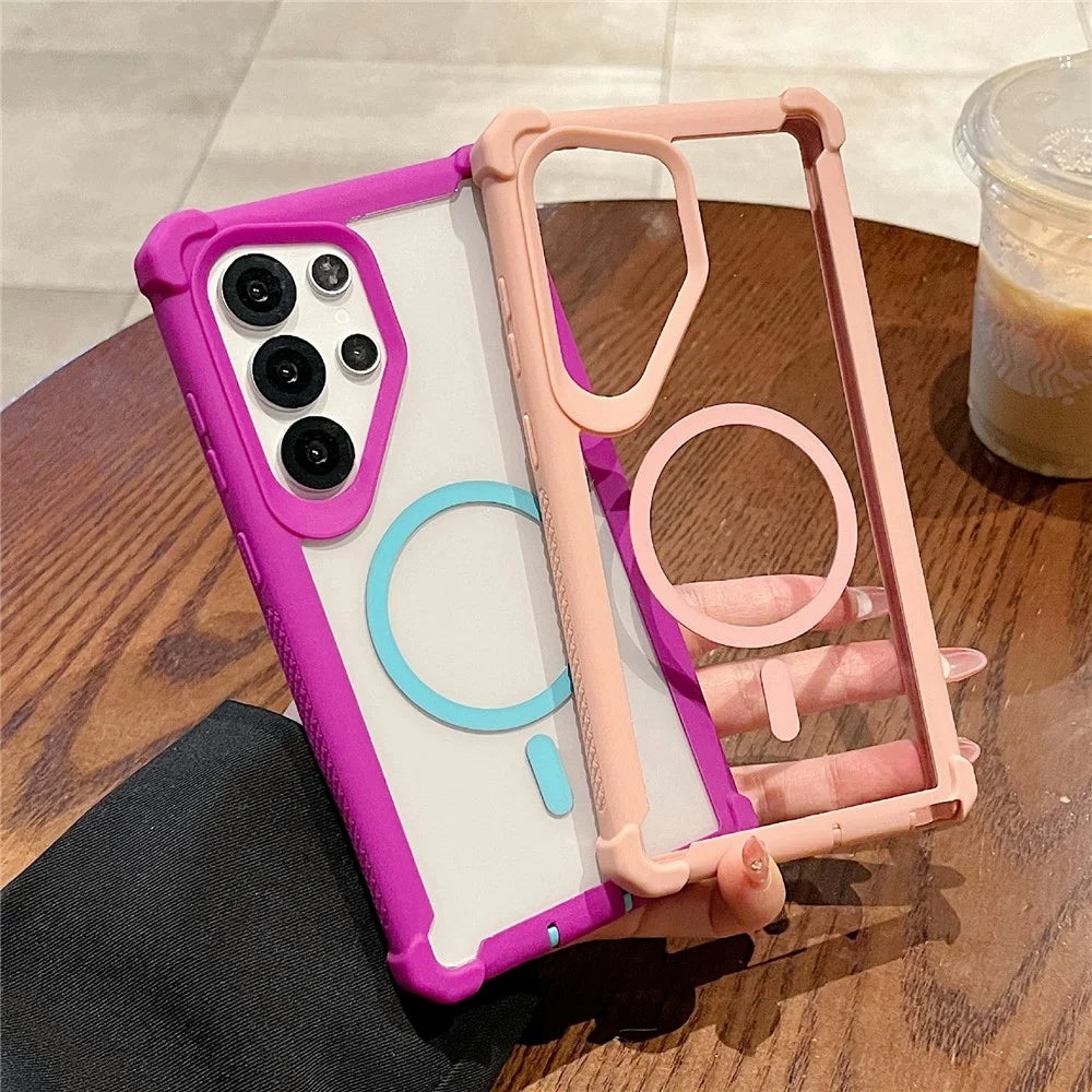 For Samsung Galaxy S25 Ultra Magnetic Case Clear Anti Drop TPU + PC Phone Cover - Red Purple  /  Blue Green - 3