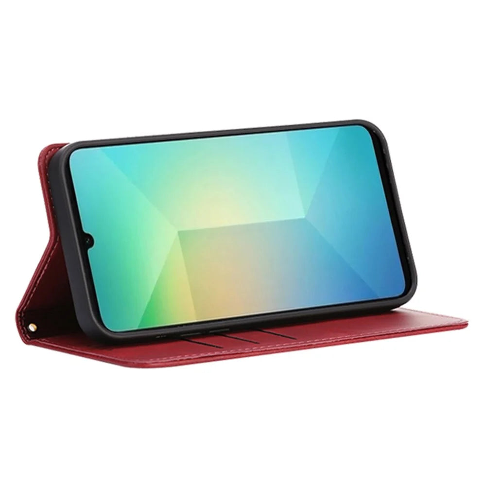 For Samsung Galaxy A05 4G Case Wallet Calf Texture Leather Phone Cover with Hidden Magnetic Closure - Red - 3