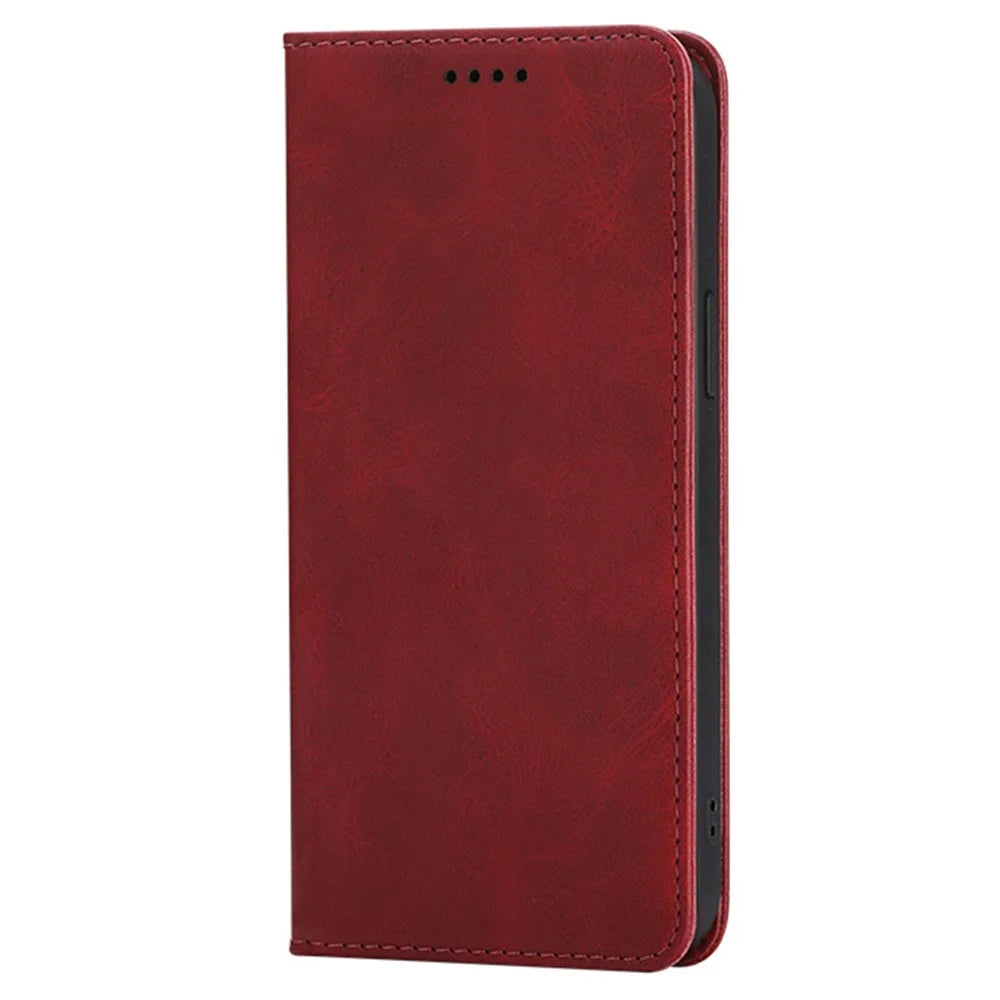 For Samsung Galaxy A05 4G Case Wallet Calf Texture Leather Phone Cover with Hidden Magnetic Closure - Red - 5