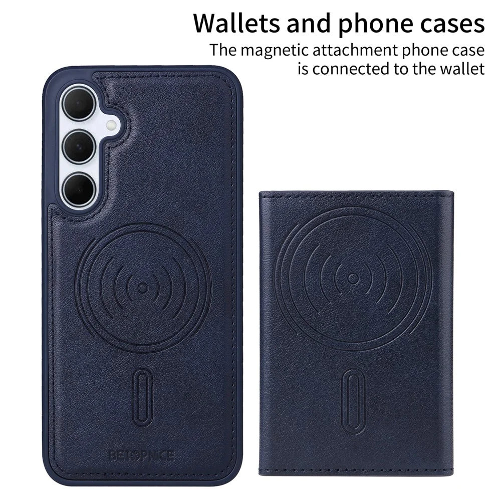 BETOPNICE For Samsung Galaxy A35 5G Magnetic Case  Leather Phone Cover Kickstand with Detachable Card Bag - Blue - 2
