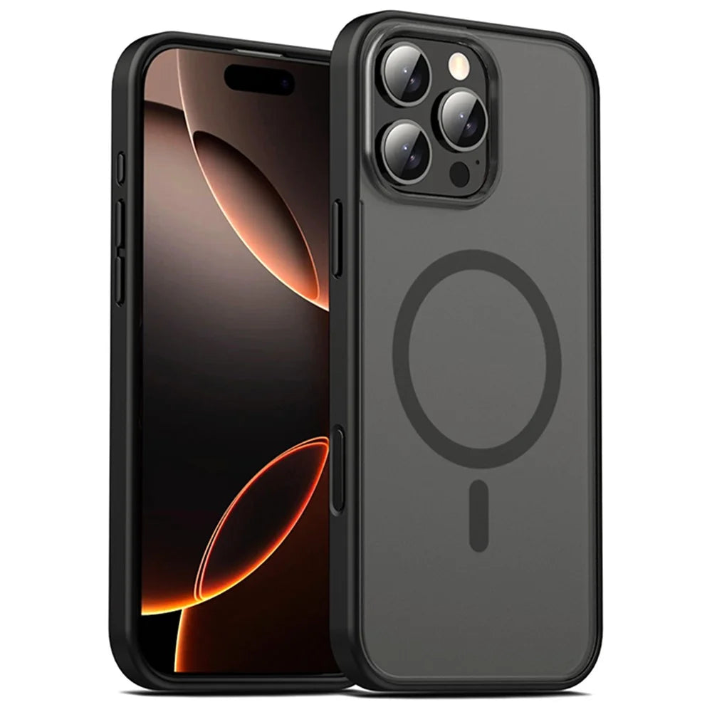 IPAKY For iPhone 16 Pro Magnetic Case Shockproof TPU + PC Matte Phone Back Cover - Black - 1