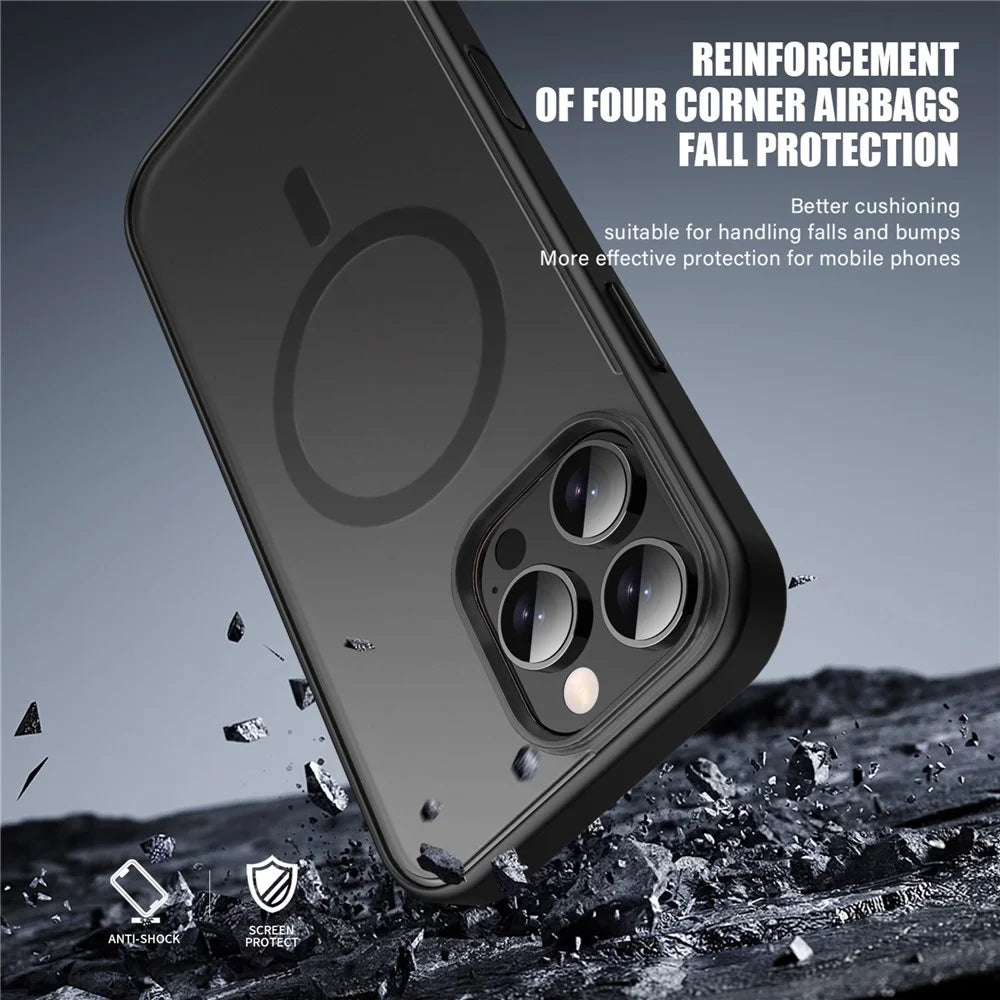 IPAKY For iPhone 16 Pro Magnetic Case Shockproof TPU + PC Matte Phone Back Cover - Black - 2