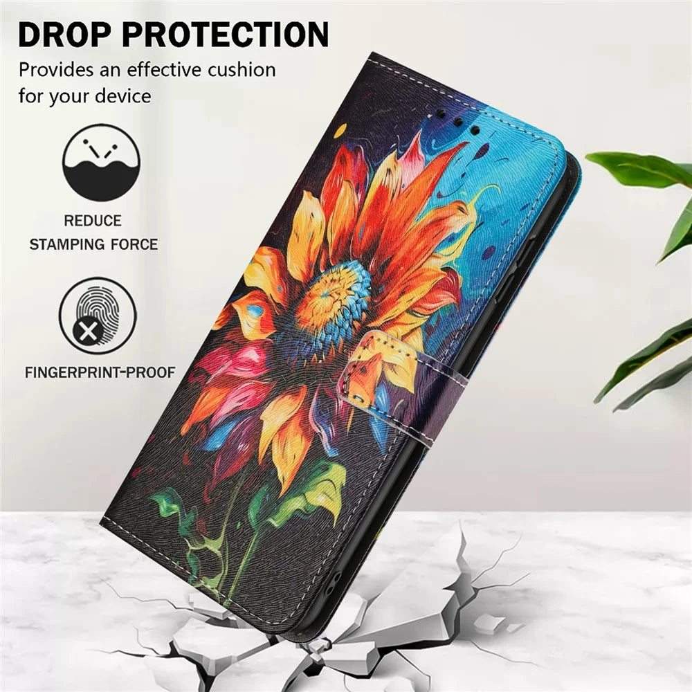 YX-2501 Wallet Case for iPhone 15 Plus / 14 Plus Pattern Printing PU Leather Phone Cover with Lanyard - Sunflower - 5