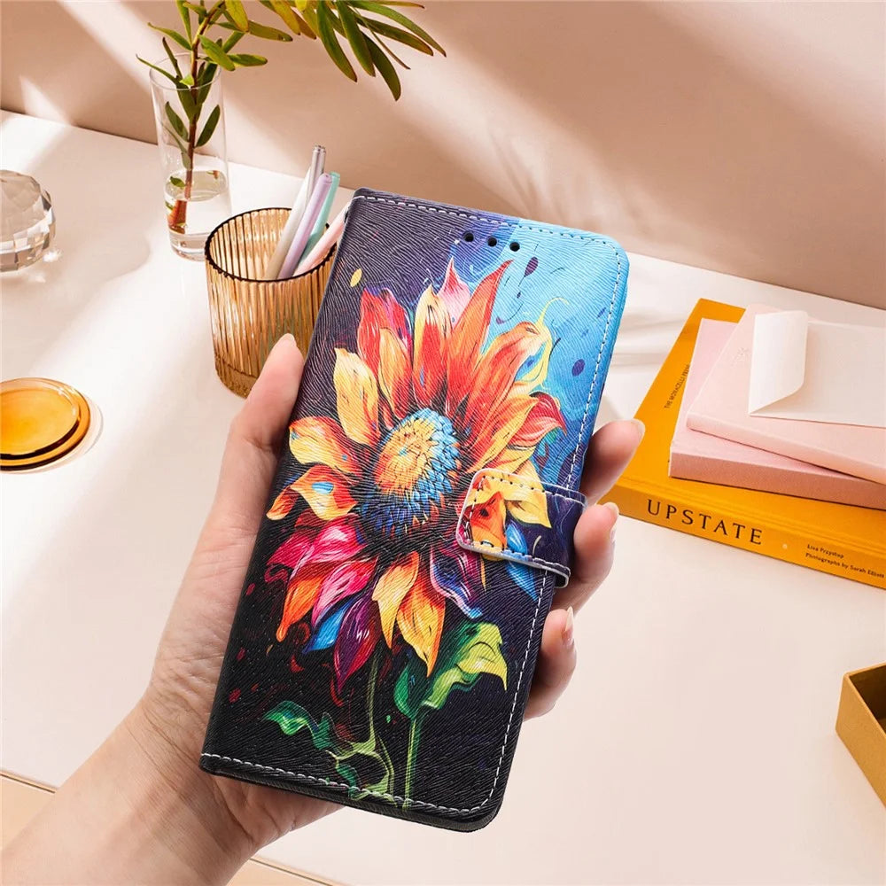 YX-2501 Wallet Case for iPhone 15 Plus / 14 Plus Pattern Printing PU Leather Phone Cover with Lanyard - Sunflower - 7