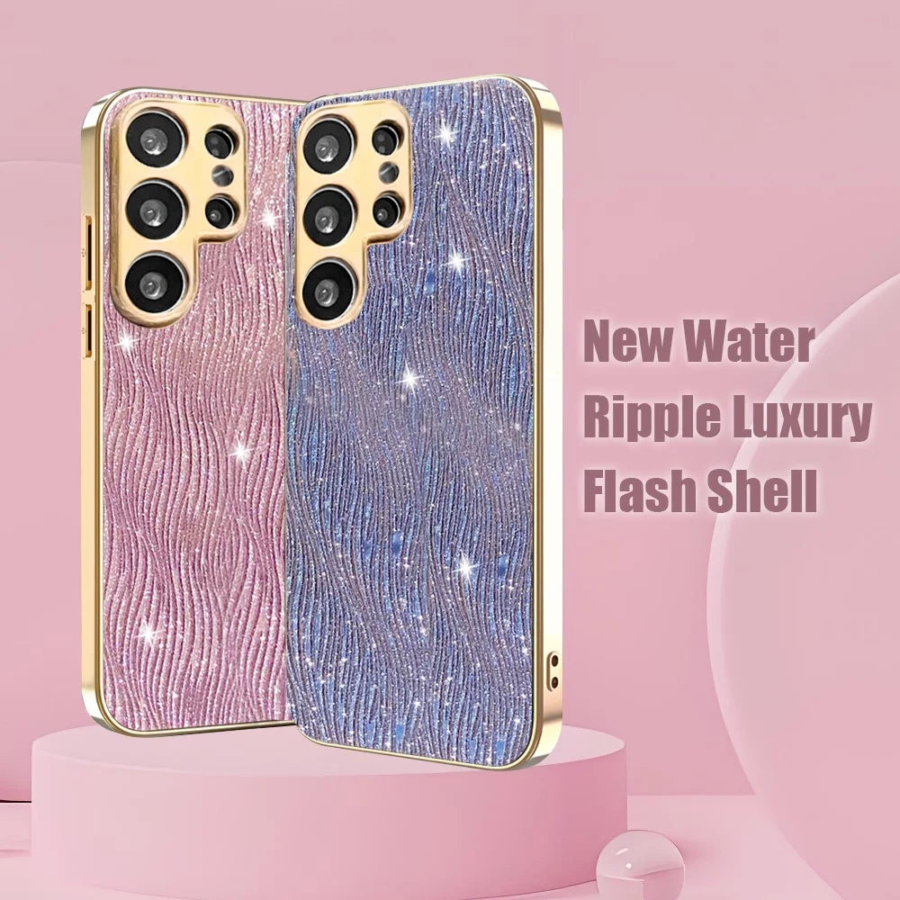 For Samsung Galaxy S23 Ultra Case Electroplating Ripple Texture PU + TPU + PC Phone Back Cover - Purple - 3