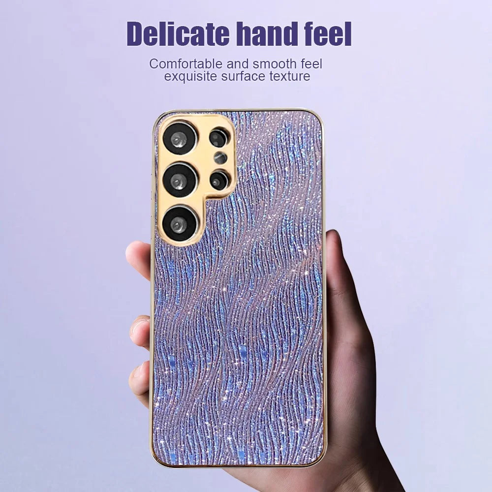 For Samsung Galaxy S23 Ultra Case Electroplating Ripple Texture PU + TPU + PC Phone Back Cover - Purple - 5