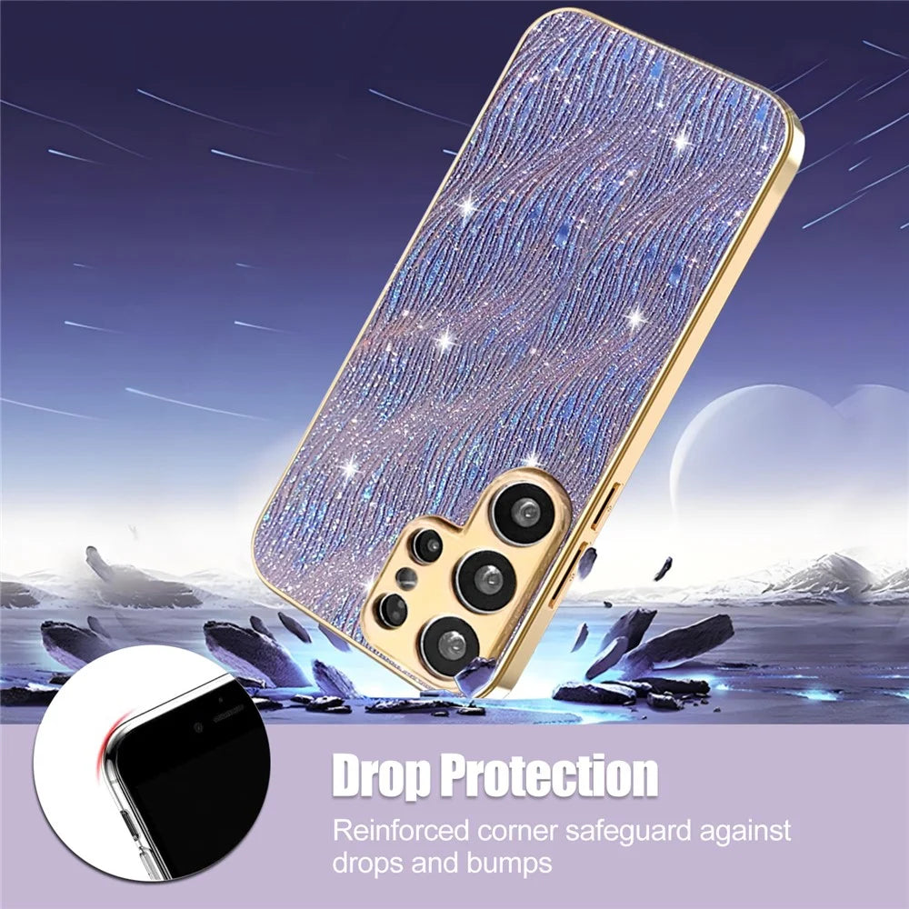 For Samsung Galaxy S23 Ultra Case Electroplating Ripple Texture PU + TPU + PC Phone Back Cover - Purple - 6