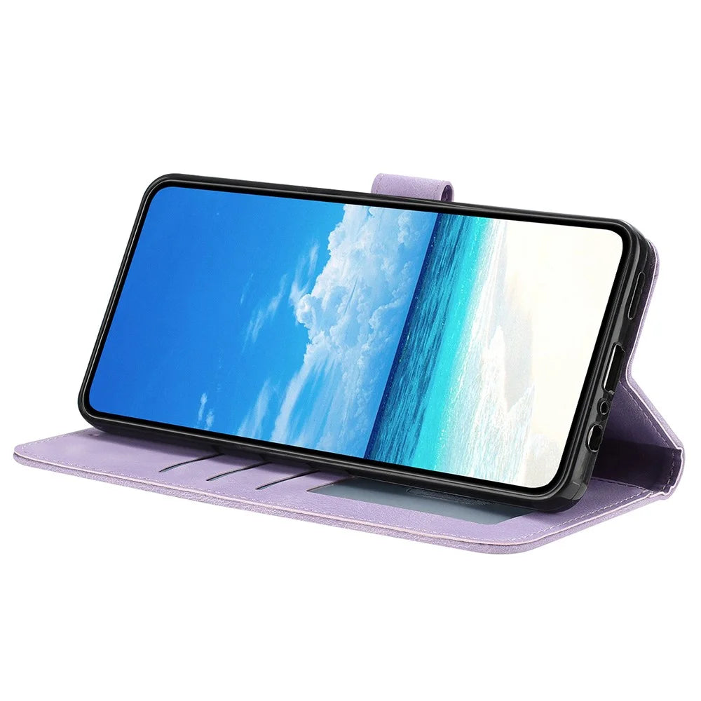 Wallet Case for iPhone SE (2022) / (2020) / 8 / 7 / 6 / 6s Rose Pattern Imprinted Leather Flip Stand Phone Cover - Light Purple - 2