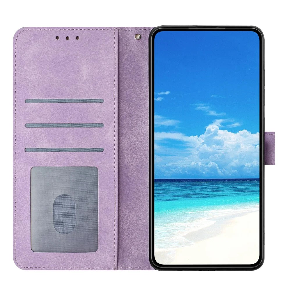 For iPhone 17e / 16e Wallet Case Rose Pattern Imprinted Leather Flip Stand Phone Cover - Light Purple - 3