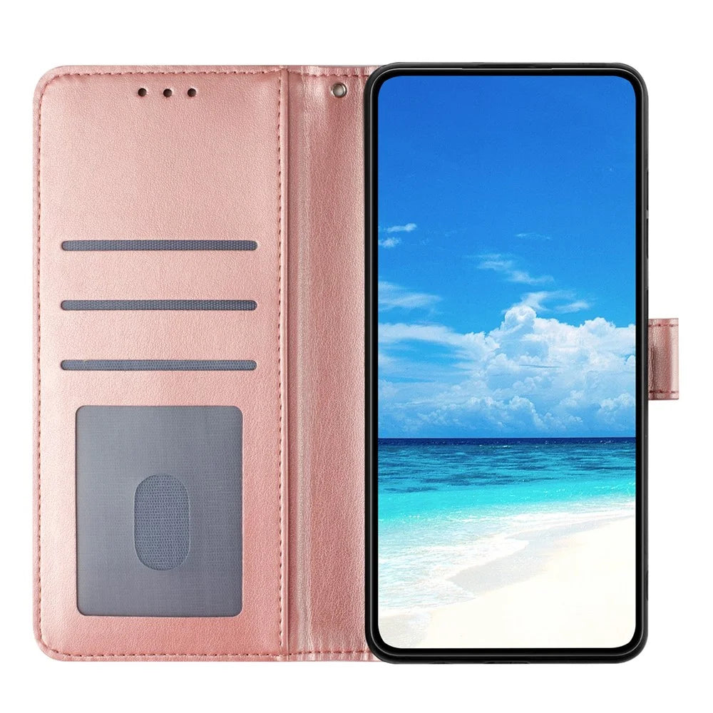 For Samsung Galaxy S24 Ultra Wallet Case Rose Pattern Imprinted Leather Flip Stand Phone Cover - Rose Gold - 3