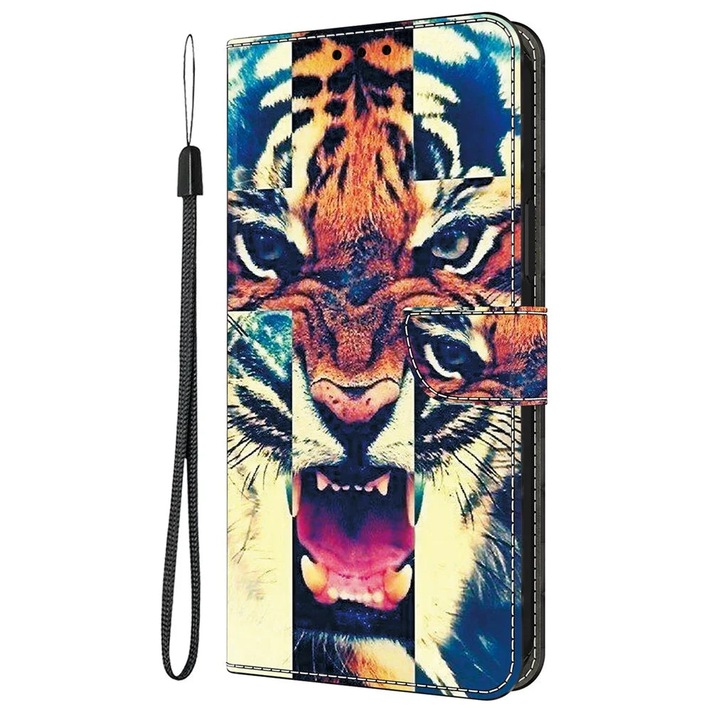 For Samsung Galaxy A16 5G  /  4G Leather Case Pattern Printing Wallet Stand Anti Drop Phone Cover - Tiger - 6