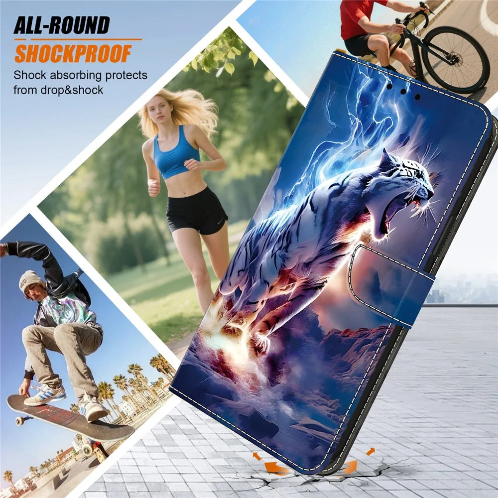 For Samsung Galaxy S25 Ultra Leather Case Pattern Printing Wallet Stand Anti Drop Phone Cover - Thunder Tiger - 5