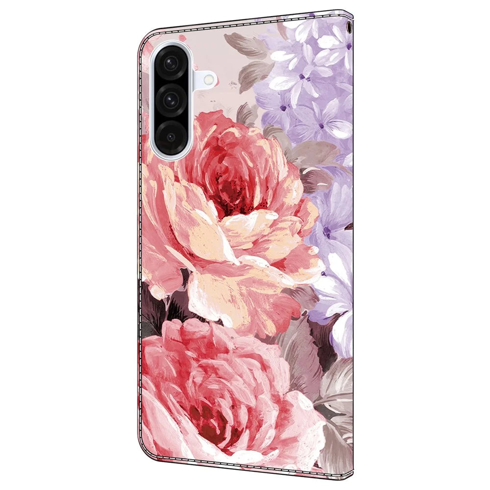 For Samsung Galaxy A35 5G Leather Case Pattern Printing Wallet Stand Anti Drop Phone Cover - Oil Painting Rose - 7