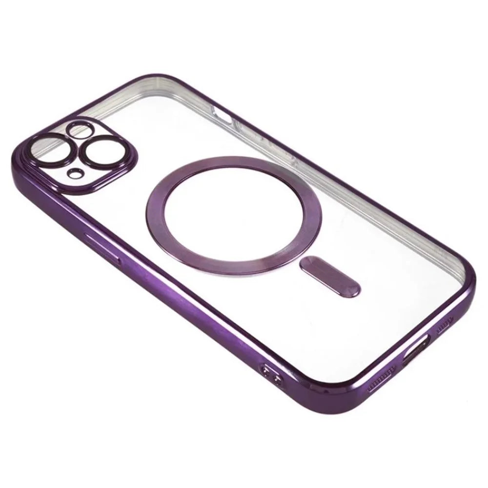 WANLONFENG For iPhone 14 Plus Magnetic Case  Full Protection Electroplated TPU Cover with Tempered Glass - Dark Purple - 5