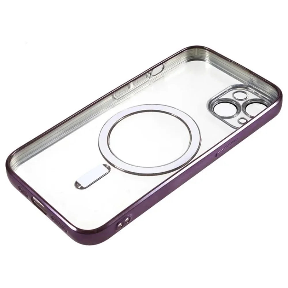 WANLONFENG For iPhone 14 Plus Magnetic Case  Full Protection Electroplated TPU Cover with Tempered Glass - Dark Purple - 7