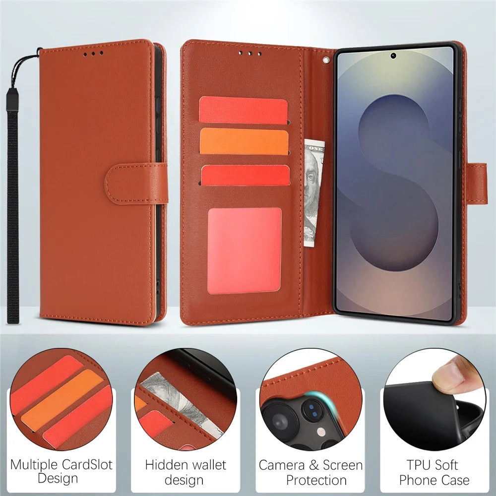 For Samsung Galaxy S25 Ultra Case RFID Blocking Flip Leather Phone Cover with Wrist Strap - Orange - 6