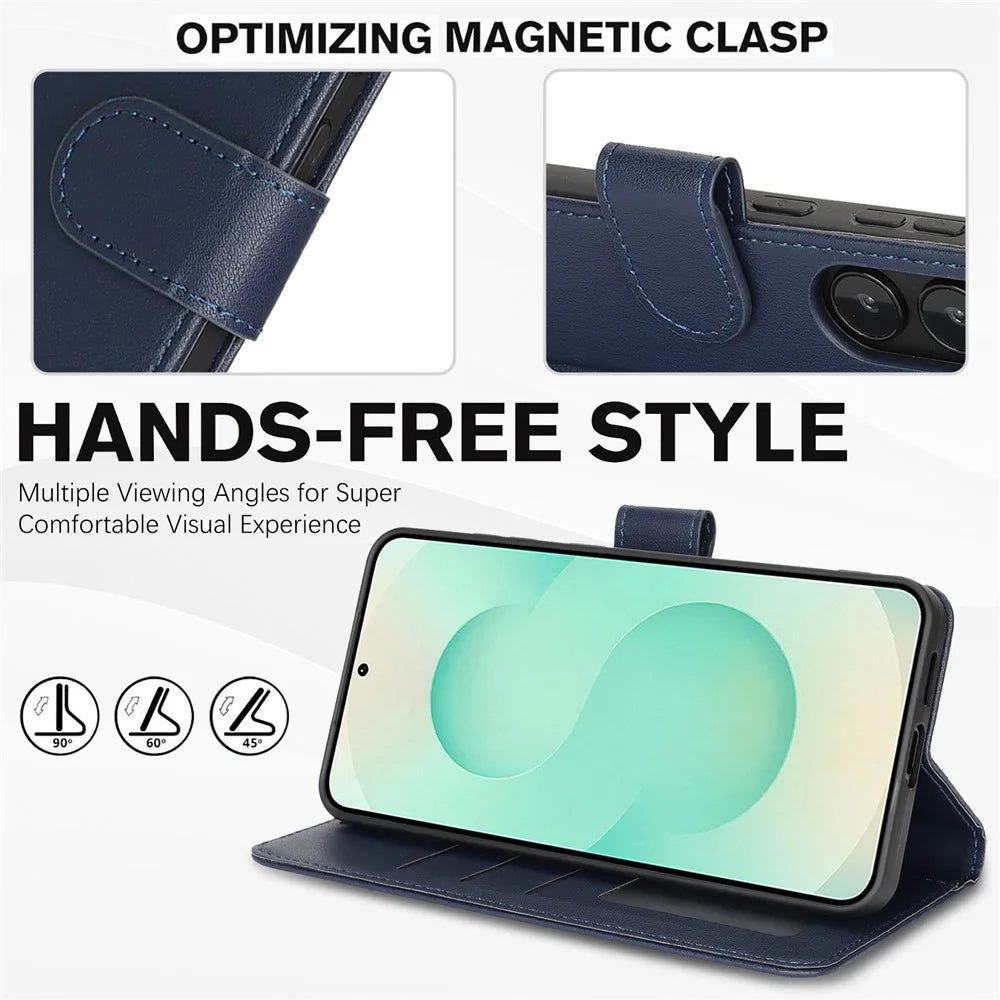 For Samsung Galaxy A26 5G Case RFID Blocking Flip Leather Phone Cover with Wrist Strap - Blue - 3