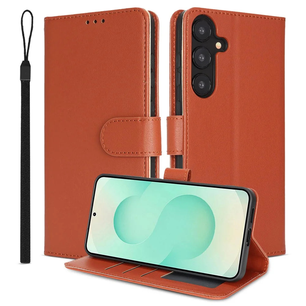 For Samsung Galaxy A16 4G / 5G Case RFID Blocking Flip Leather Phone Cover with Wrist Strap - Orange - 1