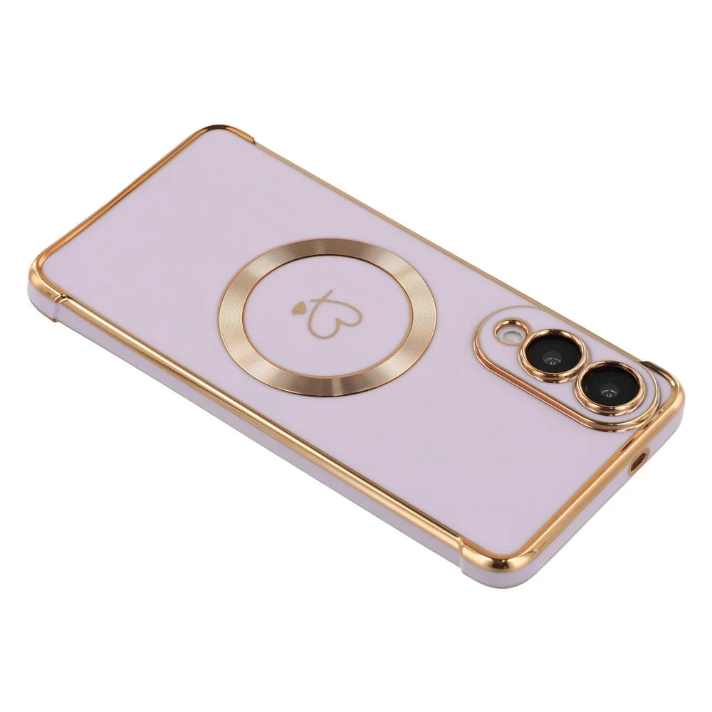 For Samsung Galaxy S25 Edge Magnetic Case Electroplated TPU Phone Cover Hollow Love Hearts - Purple - 5