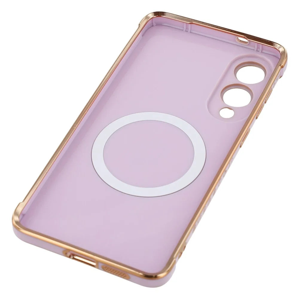 For Samsung Galaxy S25 Edge Magnetic Case Electroplated TPU Phone Cover Hollow Love Hearts - Purple - 7