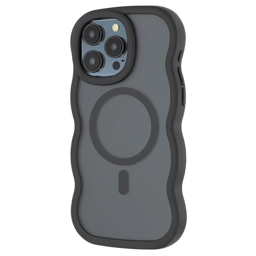 For iPhone 15 Pro Max Case Compatible with MagSafe TPU + PC Phone Back Cover Skin Touch Wave Shape - Black - 4
